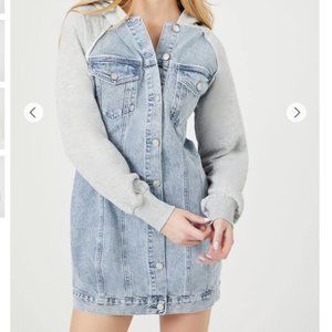 Forever 21 Denim Hooded Combo Mini Dress - XS, Light Denim - SOLD OUT ONLINE